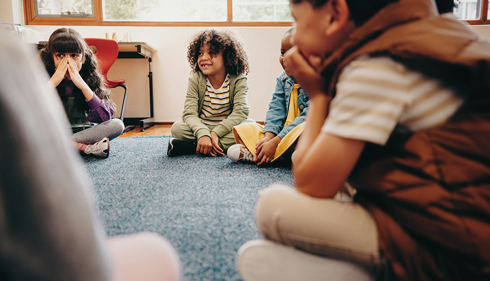 Children learning about emotions together in a supportive school setting.