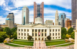 Wide shot of Cleveland, Ohio.